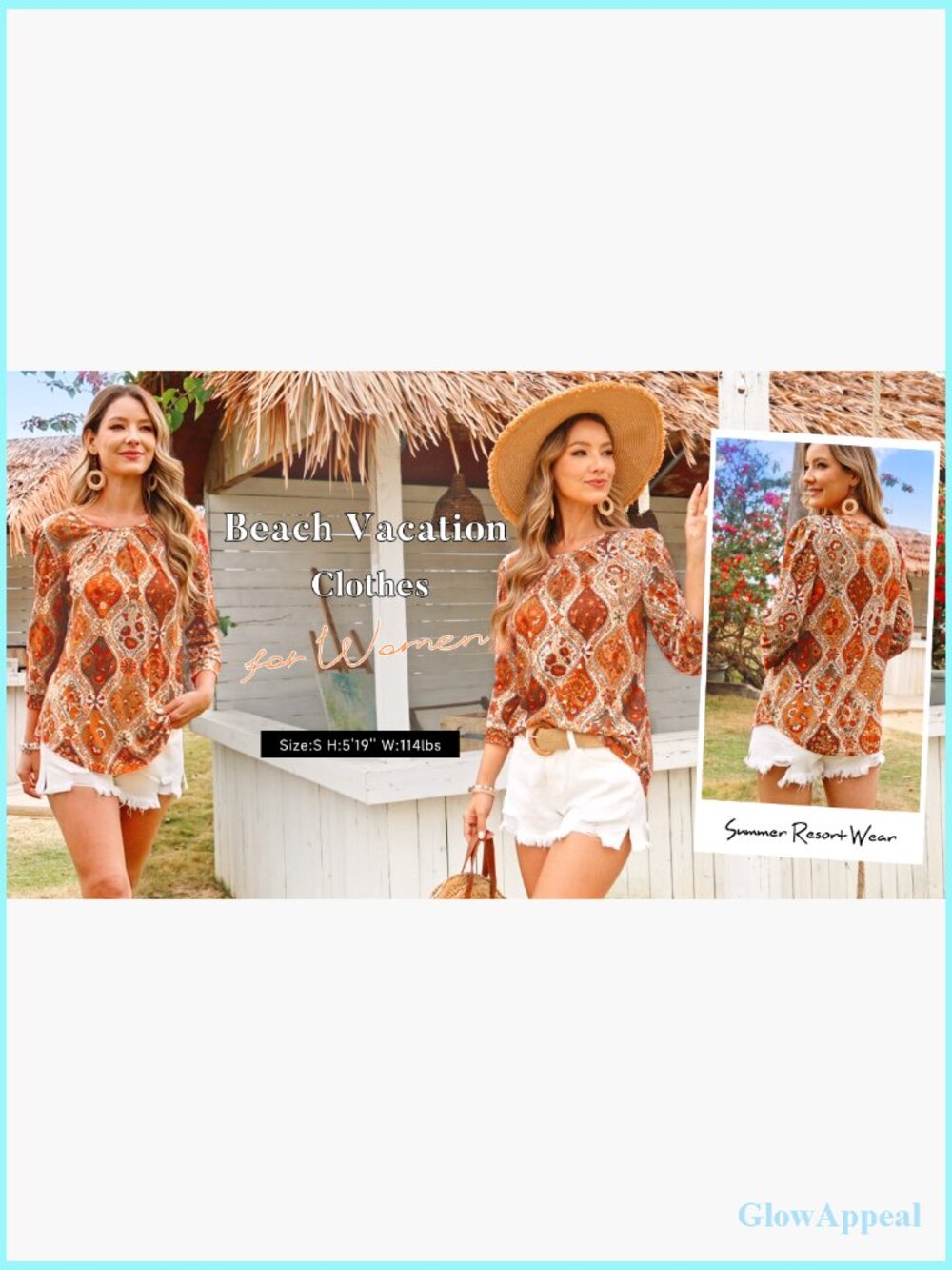3/4 Sleeve Blouse - Pleated Front Puff Sleeve Tunic Top Flowy Loose Fit - Picture 6 of 7